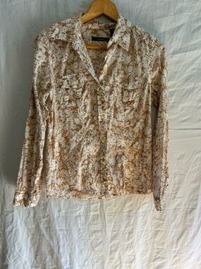 Vintage Liz Claiborne Tan Floral Button Up - Cowgirl Core Earthcore